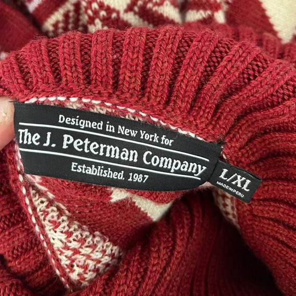 J Peterman Taos Poncho 100% Merino Wool Southwest Print Rust Turtleneck Cape - Picture 9 of 15